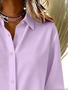 Kemeja Kasual Dasar Ukuran Plus Wanita Lengan Panjang Ringan dengan Kancing Depan - Lilac Purple - View 6