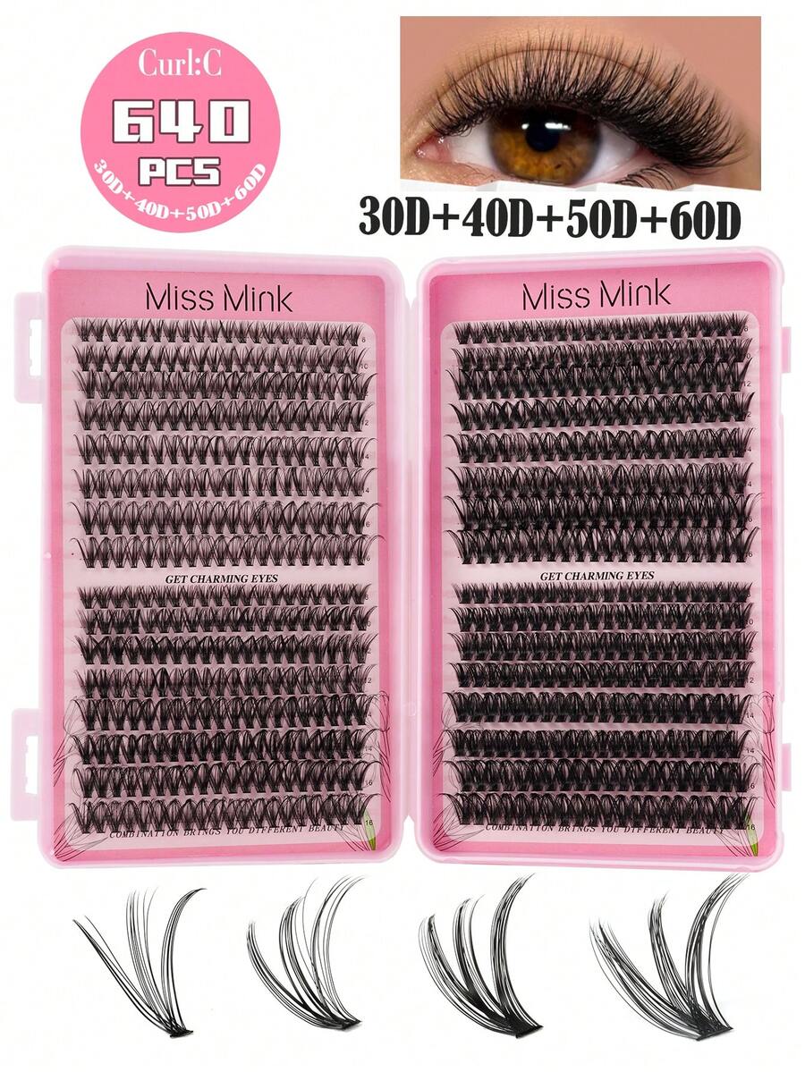 Miss Wink 640簇自然柔软10D 20D 30D 40D超大容量混合8-16mm 0.07mm C卷蓬松浓密假睫毛，DIY手工睫毛嫁接，日常妆容卡通假睫毛，新款升级礼盒装睫毛簇，睫毛簇，单根假睫毛，睫毛，假睫毛