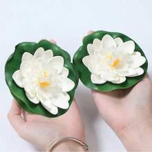 10pcs Artificial Floating Foam Lotus Leaf Decor, Suitable For Pond, Aquarium And Stage, Lifelike Green Plant, Fake Lotus Flower For Fish Tank, Aquatic Lily Micro Landscape, 10cm, Suitable For Birthday, Graduation, Mother's Day, Indoor Decor, Tabletop Decor, Wedding Decor, Spring Decor, Bathroom Decor, Women's Gift, Housewarming, Outdoor Artificial Flower - White - View 3