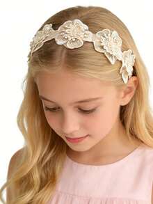 Angel Neitiri Elegant White Lace 7-Flower Pearl Headband, Suitable For Parties, Birthdays And Daily Wear - Dusty Pink - View 3