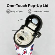 24oz Stainless Steel Tumbler With Dual-Drink Openings/Thermal Cup, Sports Water Bottle, Patriotic Top Hat And Star Pattern Party Decoration Items For Adult Celebrations On Independence Day And Memorial Day Fourth Of July Festive Events. - 1PC - 查看 4
