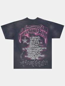 Hellstars Future Prayer Back Print Y2K Graphic T-Shirt,220g 100% Cotton,Round Neck Short Sleeve,Black Streetwear Essential For Summer Going Out,Unisex Style - 黑色 - 查看 1