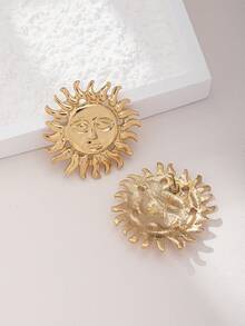 1 paire de boucles d'oreilles à clou rétro polyvalentes et à la mode en forme de tournesol - jaune d'or - Voir 3