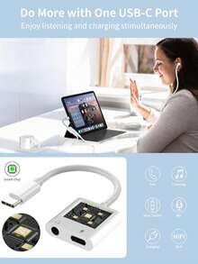 1pc Unisex Viral Multifunctional Wear-Resistant Anti-Sweat 2-In-1 Type-C To 3.5mm Audio + PD Fast Charging Intelligent Splitting Adapter, Compatible With Apple 17 Air/16e/17/16/15 Pro/Max And Multiple Laptop/Tablet Brands, Commuting, Streaming, Gaming, Business Travel, Best Selling Digital Accessory - White - View 3