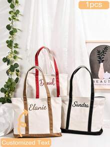 1pc Customized Canvas Tote Bag, Create A Unique Bag Just For You! Durable Canvas Tote Bag Not Only Practical But Also A Canvas To Showcase Your Personalized. Embroidery, Add Elegant Name, Initial Or Special Text - Multicolor - View 2