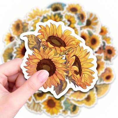 50 יחידות מדבקות חמניות, מדבקות ויניל פרחוניות אסתטיות לבקבוקי מים, מחשבים ניידים, כיסויים לטלפונים, יומנים, אלבומי ספרים, סקייטבורדים וכלי כתיבה, קישוט חמניות עמיד למים ותוסס למבוגרים, בני נוער, אוהבי צמחים וחובבי עשה זאת בעצמך, אידיאלי להתאמה אישית של פריטים יומיומיים