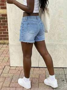 Plus Size Women's Casual Loose Straight Leg Denim Bermuda Shorts Summer - 中等水洗藍 - 查看 2