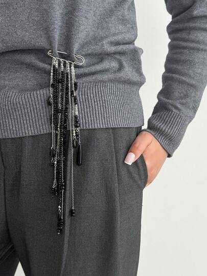 1pc Bohemian Geometric Vintage Long Beaded Chain Tassel Brooch, Elegant Luxury Jewelry, Suitable For Wedding, Party, Vacation, Casual Wear, Street Style, Women & Couples Holiday Birthday Versatile Brooch Gift