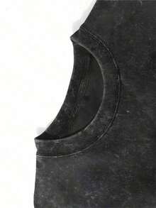 Hellstars  Flame Profile Retro Washed Print Round Neck Short Sleeve T-Shirt, 230g 100% Cotton T-Shirt, Summer Clothes, Men's Tops, Casual And Comfortable, Fashionable Graphic Tee, Unisex Style - Black - View 3