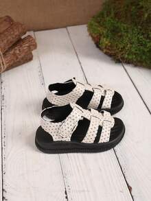 Infant Casual Hook And Loop Woven Sandals, Sparkling Crystal Fabric - Beige - View 5