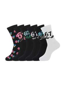 1 Pair Random Men's New Comfortable Casual Number 67 Basketball Versatile Mid-Calf Socks - Multicolor - View 2
