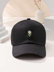 1pc Unisex Y2K Style Embroidered Floral Baseball Cap, Outdoor And Casual Wear, Minimalist Y2K Design, Fashion Sun Hat For Young People - màu đen - Xem 5