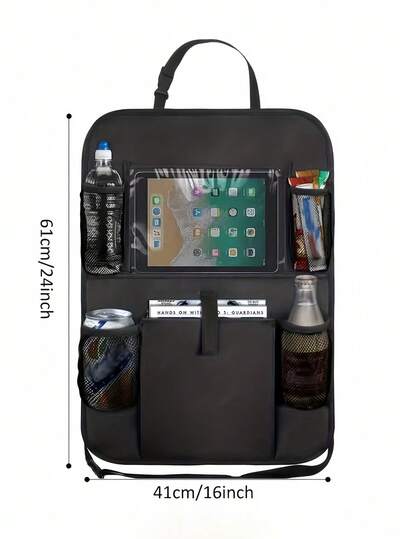 Car Seat Back Storage Bag Oxford Cloth Seat Back Protector Multi-Pockets Foldable Organizer Drinks Tablets Toys Unisex Car Interior Accessory Travel Essential Auto Organization Solution Portable Vehicle Storage Kickproof Backseat Hanging Pouch Family Road Trip Supplies Container Kids Passenger Seat Caddy Universal Fit Cars Trucks SUVs Sedans Durable Waterproof Materials Strong Stitching Multiple Compartments Spacious Pockets Convenient Easy Installation Hang On Front Seat Headrest Backseat Organization System Practical Home Commute Everyday Use Gift Idea