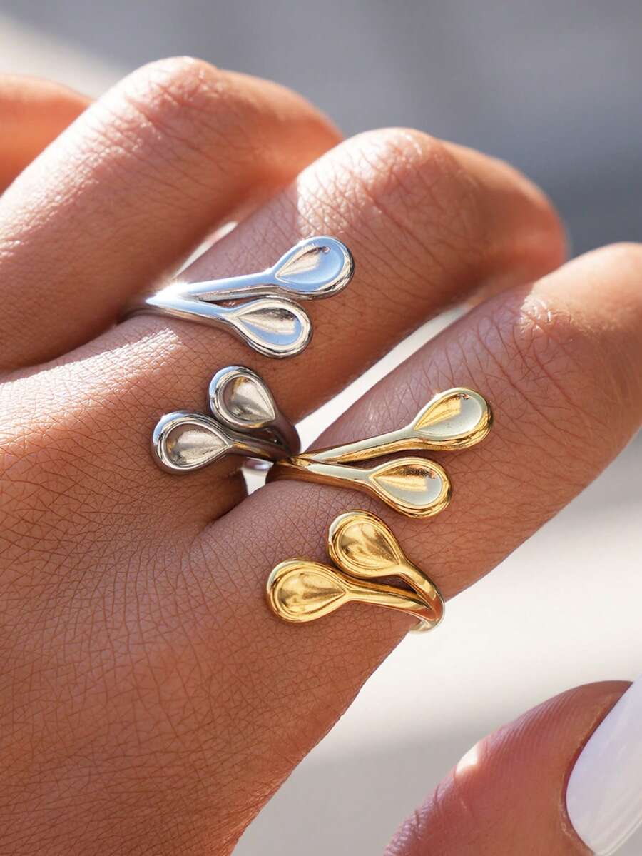 Frminee 2pcs/1pc Simple Geometric Women's 18k Gold-Plated Stainless Steel Ring, Thick And Stackable Band, Suitable For Everyday Wear And Vacation Wear - Multicolor - View 1