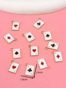 12个镀金珐琅扑克牌造型合金吊坠，DIY饰品耳环、手链、珠宝工艺品 - 金黃色 - 查看 3