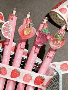 1支/4支装冰爽多汁葡萄/桃子香味笔吊坠，高品质按动式圆珠笔，黑色速干墨水，学生返校必备文具 - A - 查看 1