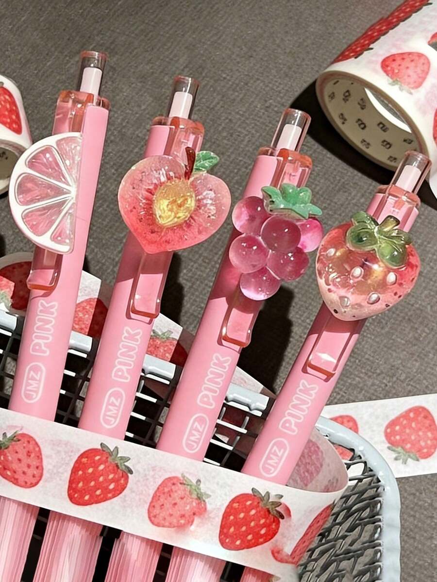 1支/4支装冰爽多汁葡萄/桃子香味笔吊坠，高品质按动式圆珠笔，黑色速干墨水，学生返校必备文具 - A - 查看 1