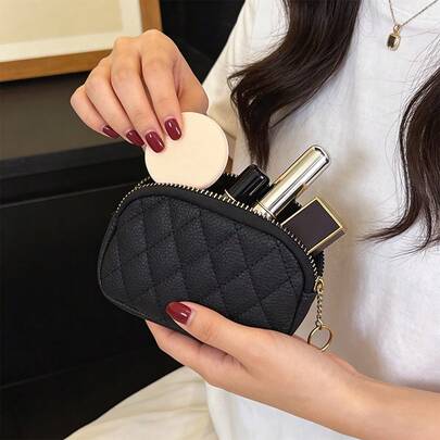 绗缝迷你零钱包 小拉链钱包 女士口红化妆包
