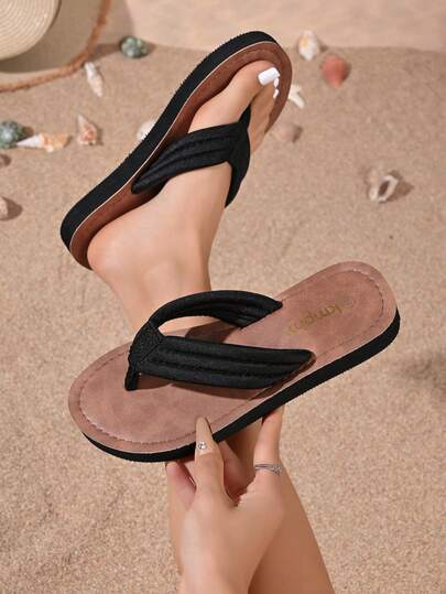 女士夏季时尚人字拖，纯色舒适拖鞋