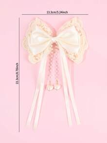 1pc White Beige Mesh Mother's Day Hair Bows, Elegant Ribbon Hairpin, Lace Pearl Heart Alligator Clips Bow Hair Clips, Ballet Style Wedding Spring Summer Barrettes, Sweet Hair Accessories For Girls - Multicolor - View 5