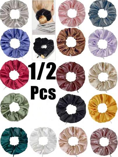 1/2/3pcs Silk Hair Scrunchies With Hidden Pocket, Multifunctional Hair Accessories Storage Bag, Portable Coin Purse, Beach Bag, Back To School Essential, Non-Waterproof Travel Supplies, Back To School Stationery, Holiday Camping Necessity, Vacation Accessories, Mini Summer Style, Suitable For Women And Girls, Velvet Headband With Hidden Pocket, Suitable For Storing Keys, Dollar Bills, Lipstick And Other Small Items