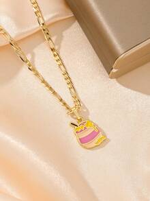 1pc Copper Inlaid Zirconia Elegant Cartoon Enamel Honey Pot Pendant Necklace, Suitable For Girls/Boys/Family/Friends, Multifunctional, Luxury, Party, Banquet, Holiday, Christmas, Thanksgiving, Halloween, Gift - Yellow Gold - View 4