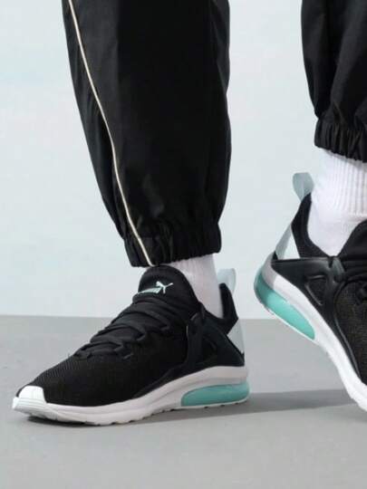  Giày chạy bộ cổ thấp PUMA Electron 2.0, kiểu dáng thường ngày, unisex, màu đen/xanh dương.