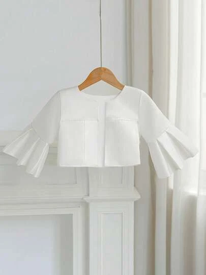 Girls' White Satin Shawl Jacket, Minimalist Daily Fashion Versatile Cardigan Outerwear, Suitable For Girls To Pair With Dresses, Princess Gowns, Birthday Party, Wedding, Pageant, Stage Performance, And Everyday Wear