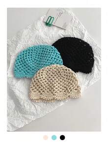 Hand-Knitted Floral Hollow-Out Beanie, Women's Lightweight Breathable Crochet Slouchy Boho Beanie Hat, Spring/Summer Thin Versatile Knitted Cap - Multicolor - View 4