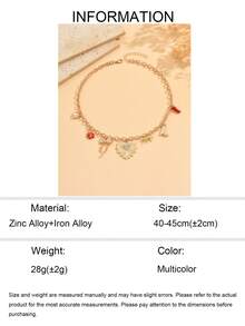 1 buah Kalung Liontin Logam Multi-Elemen Kreatif untuk Wanita, Kalung Choker Dekorasi Hati, Pita, dan Cabai Berhiaskan Berlian Imitasi yang Modis dan Serbaguna, Cocok untuk Pemakaian Sehari-hari dan Pesta, Panjang Rantai Dapat Disesuaikan - beraneka warna - View 5