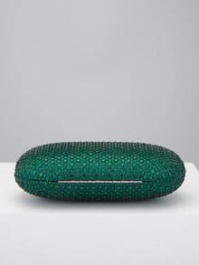 Elegant Fashion Rhinestone Embellished Oval Clutch Bag - Green - View 3