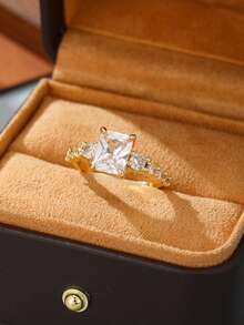 1枚精美闪亮镶嵌锆石几何图案女士戒指，时尚奢华婚礼派对珠宝配饰礼品 - 戒指 - 查看 5