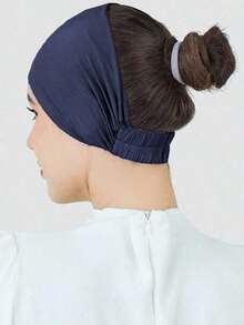 1pc Women Hijab Elastic Anti-Slip Sweat-Absorbing Wide-Brimmed Turban Cap, Sports, Under Cap,Hair Styling And Daily Wear Abaya Accessories Women - 藏蓝色 - 查看 8