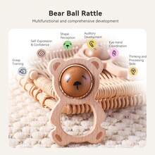 Wooden Rolling Bear Rattle, Baby Rattle Drum Toy, Changing Face Bear Hand Rattle, Infant Sound Toy To Enhance Baby's Auditory Sensitivity - Multicolor - View 4