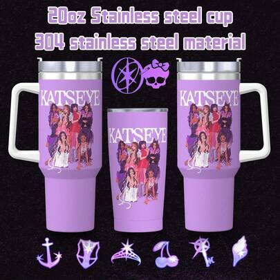 KATSEYE Design 40oz/20oz Stainless Steel Insulated Tumbler - Double Wall Leak-Proof Thermal Travel Mug For Hot/Cold Drinks, Ideal For Christmas/Halloween/Thanksgiving/Mother's Day, K-Pop EYEKONS Fan Series, Car Essential Cup