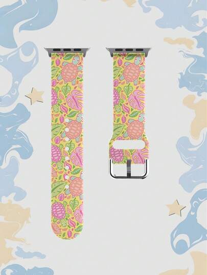 1pc Soft Elastic Breathable Turtle Themed Replacement Wristband Strap, Suitable For Apple Watch 38mm 40mm 41mm 45mm 44mm 42mm 49mm, Cute Ocean Animal Pattern, Holiday Gift, Daily Casual Multi-Color Silicone Watch Band Compatible With Apple Watch Ultra Series, S10/SE/9/8/7/6/5/4/3/2/1 Smartwatch