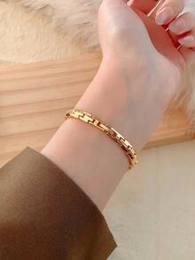 1 pezzo Orologio da donna in oro con quadrante ovale al quarzo, elegante e alla moda, adatto per uso quotidiano, regalo di compleanno, laurea, raduni casual e feste - Dorato - Visualizzare 5