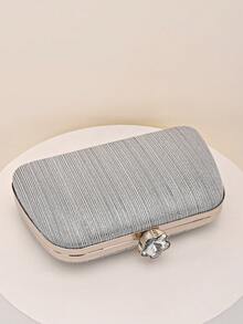 1个优雅银色条纹闪亮奢华水晶水钻手拿包，时尚手提包，女士派对、婚礼、宴会的理想礼物 - 銀色 - 查看 6