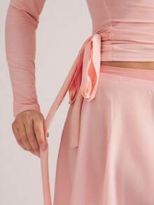 Hauture 女式四季休闲运动系带长袖 T 恤，透明质地，百搭白色套头衫 - 粉色 - 查看 6