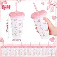 5pcs/10pcs Reusable 24oz Plastic Cups With Pink Ribbon, Straw And Lid, Suitable For Office And School, Can Hold Coffee, Tea, Beer, Juice, Cold/Hot Drinks, Smoothies - Multicolor - View 7