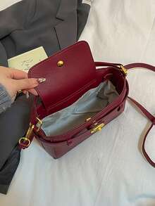 New Burgundy Solid Color Elegant Portable Handbag For Women - Burgundy - View 10