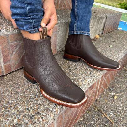 Botin Vaquero De Piel Choco Grizzly Suela Para Hombre Bota De Piel Negro Cowboy  Playa Boda Fiesta Exterior Botas De Cuero