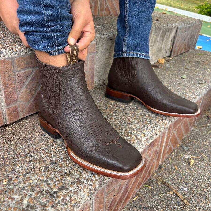 Men High-Top Leather Riding Boots - Chocolate Brown - View 1