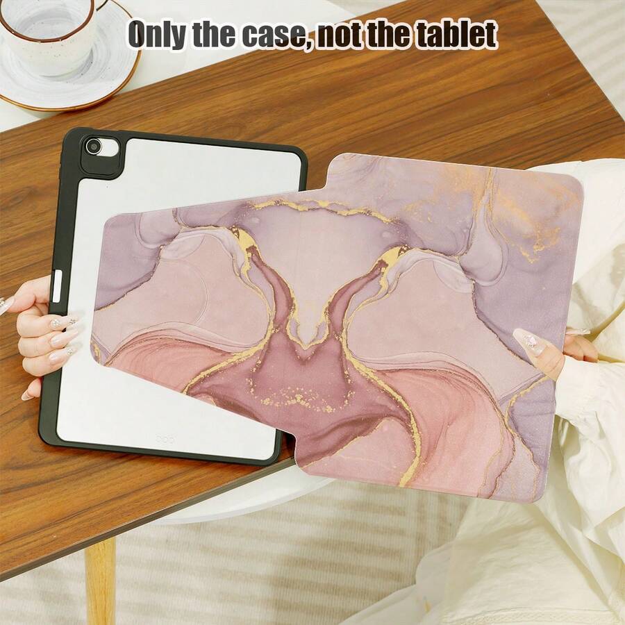 Abstract Fluid Art Pattern PU Leather Kickstand Phone Case With Pen Slot, 720 Degree Rotation Stand, Auto Sleep/Wake Function, Compatible With Honor, Tablets, Apple Devices In Purple, Pink And Gold - Multicolor - View 1