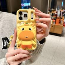 3D Cartoon Silly Bear Design Soft Silicone Phone Case For IPhone 17 Pro Max, 16 Pro, 15 Pro Max, 14 Pro, 13, 12, 11, Cute Anti-Fall Protective Cover - Yellow - View 11