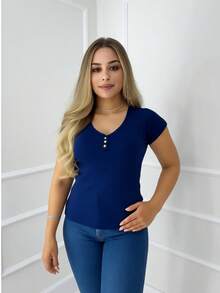Women's Blouse 2-Piece Set - 黑色/玉色 - 查看 2