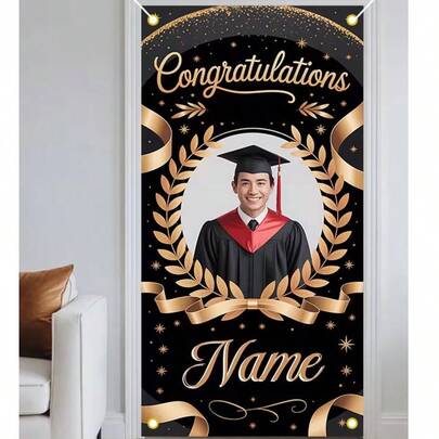 1pc Personalized Graduation Banner, Graduation Party Welcome Sign Template, Graduation Party Welcome Wall Poster With Photos, Personalized Photo & Text Graduation Decor, Graduation Welcome Sign, Memorial Wall Decor Poster, Modern Minimalist Graduation Wall Hanging Welcome Decoration