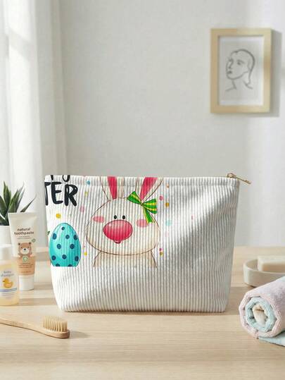 1pc Easter Pattern Printed Toiletry Bag, Travel Pouch For Beach, Swimming Pool, Swimwear, Travel Storage Bag, Cosmetic Bag, Makeup Bag, Vacation Organizer, Large Capacity Toiletry Bag For Lipstick, Brush, Skincare, Phone, Coins, Small Items, Multipurpose Use For Home, Gift, Vacation And Holiday, Suitable For Teenagers, School Makeup Bag, Back To School Supplies, Cosmetics And Toiletries Storage, School Supplies, Storage Bag, Room Essentials