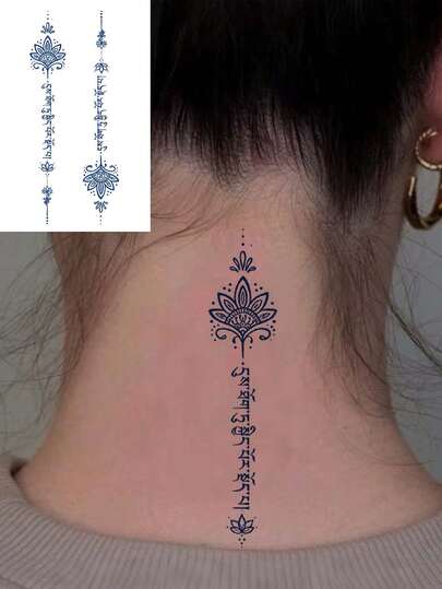 1 pezzo Tatuaggio semi-permanente colorato e alla moda, design unico a fiore di loto, nuovo tatuaggio blu, impermeabile e anti-sudore, adatto per vita, gamba, braccio e altre aree, unisex, durata 7-14 giorni, facile da applicare e rimuovere, può coprire cicatrici