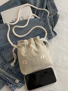 Straw Bucket Bag For Women, Fresh And Chic, Beach Style, Elegant Woven Crossbody Bag - Khaki - View 9